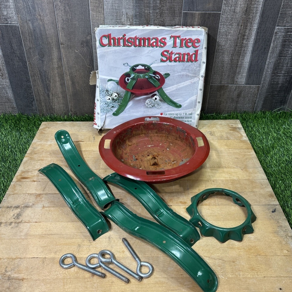 Vintage Christmas Tree Stand Model 5164 Metal Original Box Holds 4" Trunk